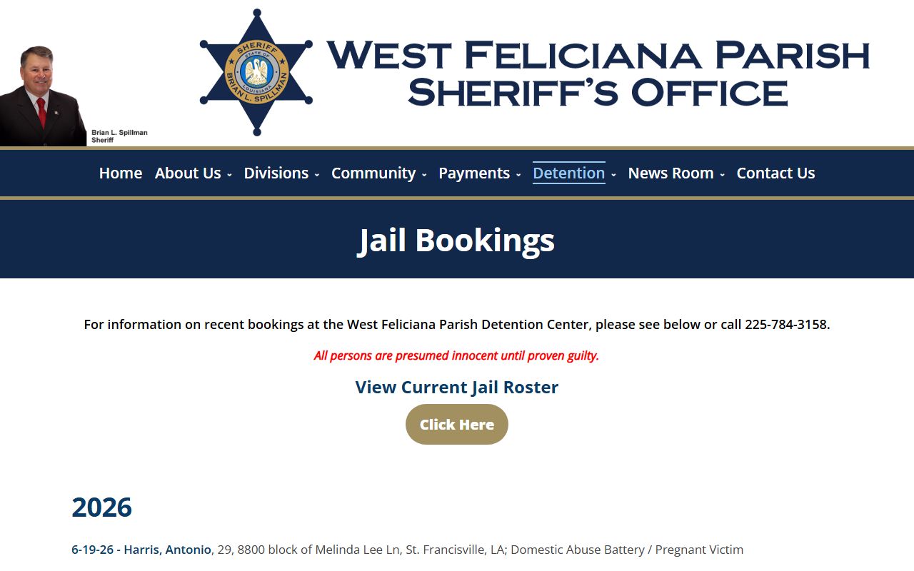 West Feliciana Parish arrest records sheriff jail bookings