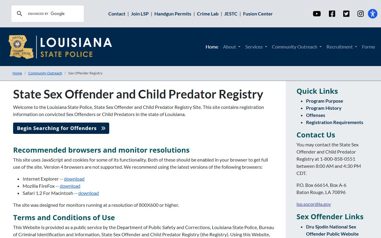 West Feliciana Parish arrest records Louisiana sex offender registry