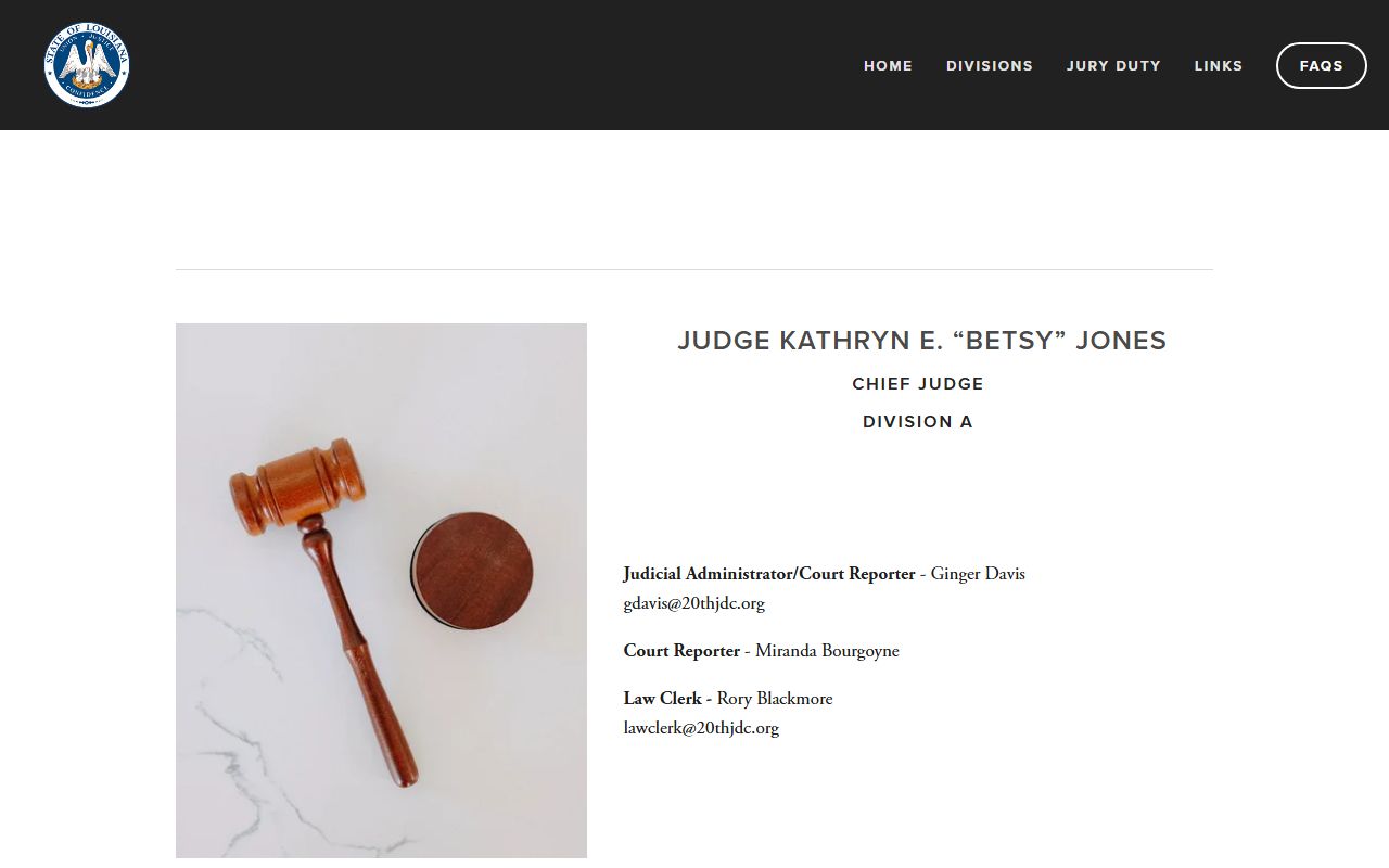 West Feliciana Parish court dockets Division A judge page