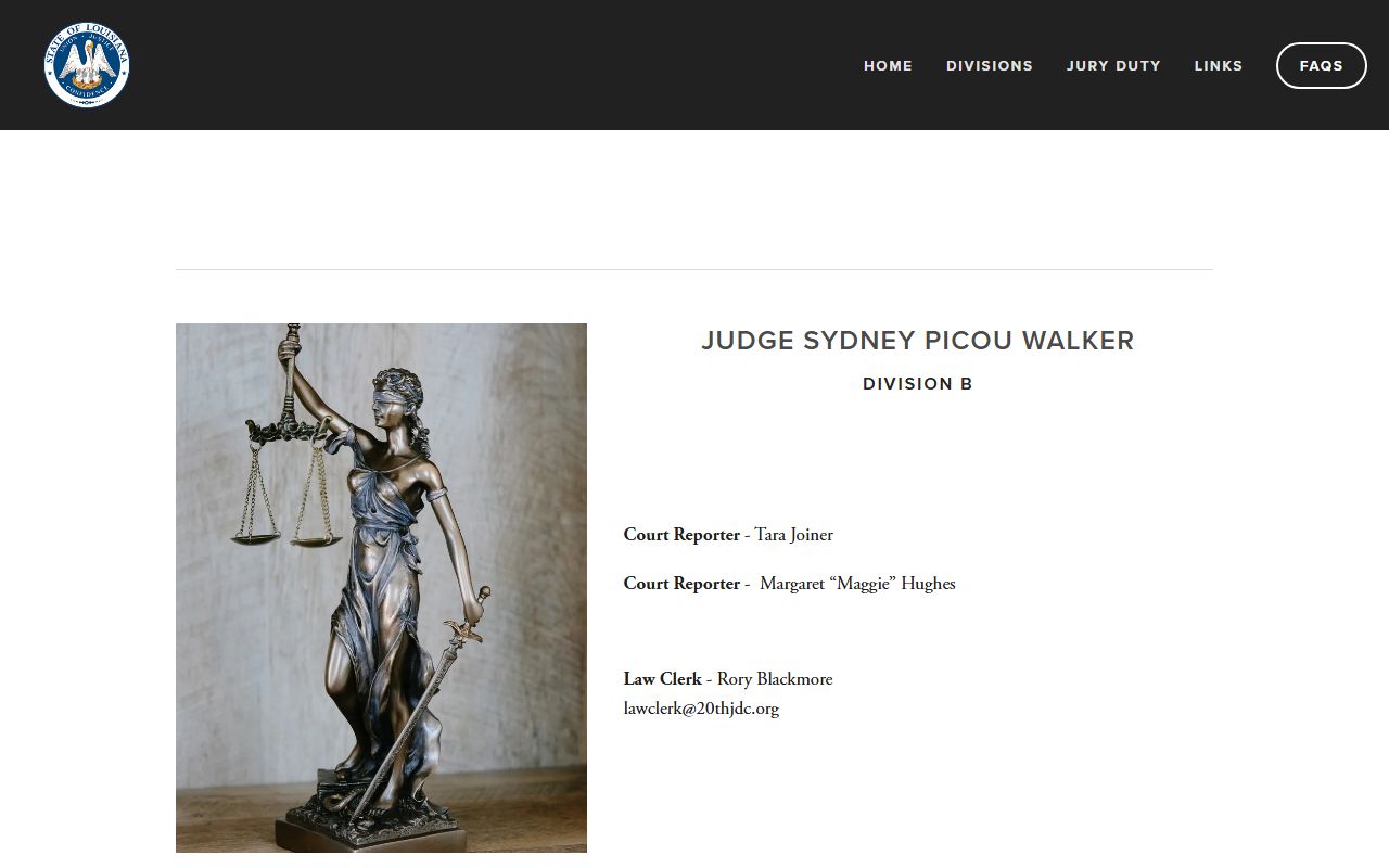 West Feliciana Parish court dockets Division B judge page