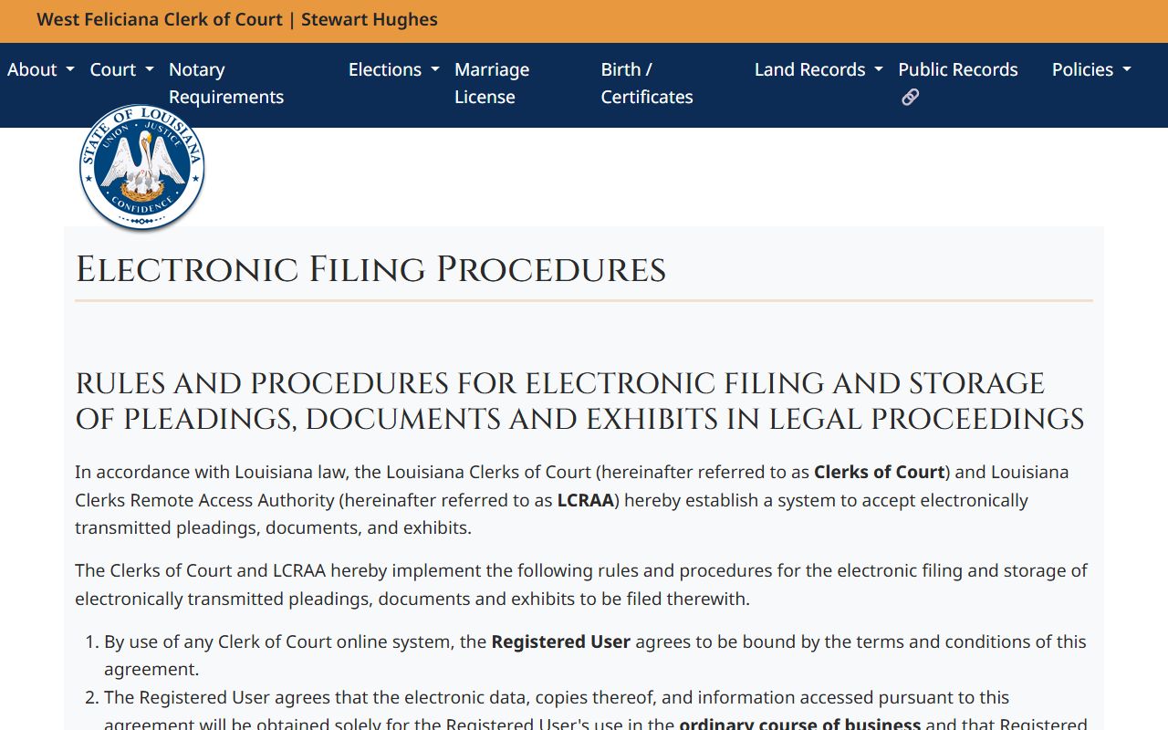 West Feliciana Parish court records Clerk e-filing rules