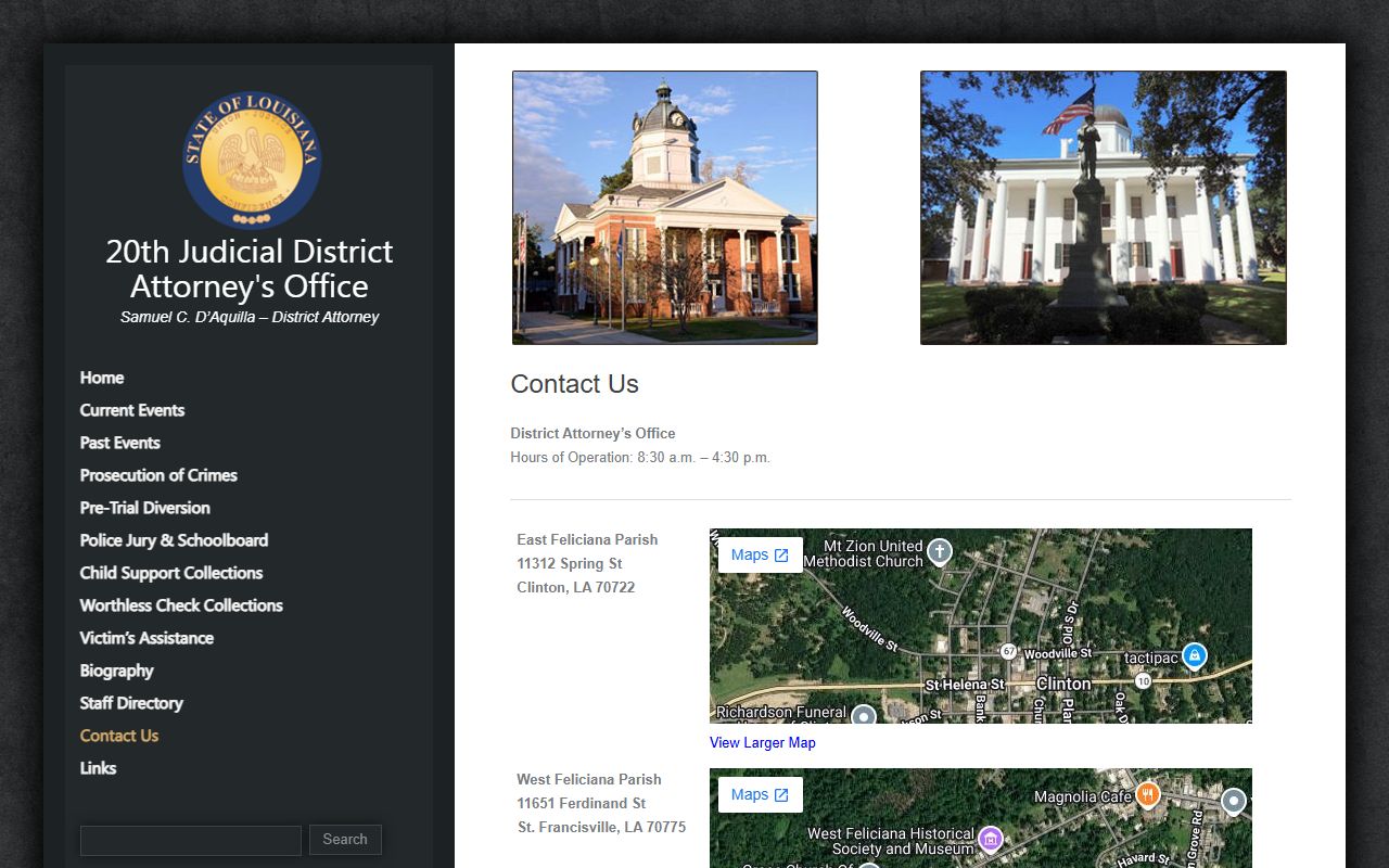West Feliciana Parish Court records District Attorney contact page