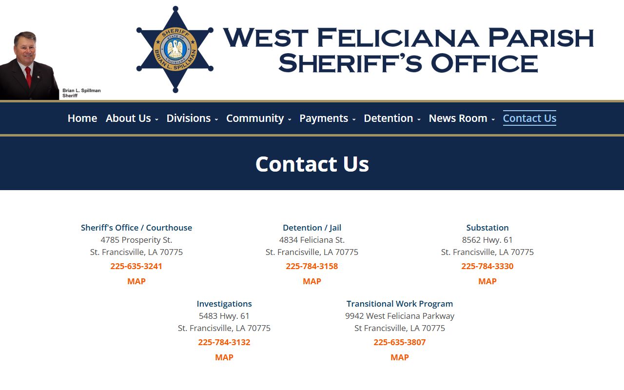 West Feliciana Parish Court records sheriff contact page