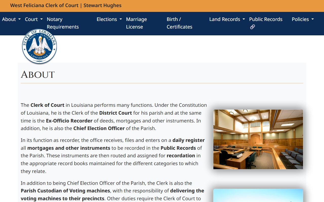 West Feliciana Parish probate records Clerk of Court office role