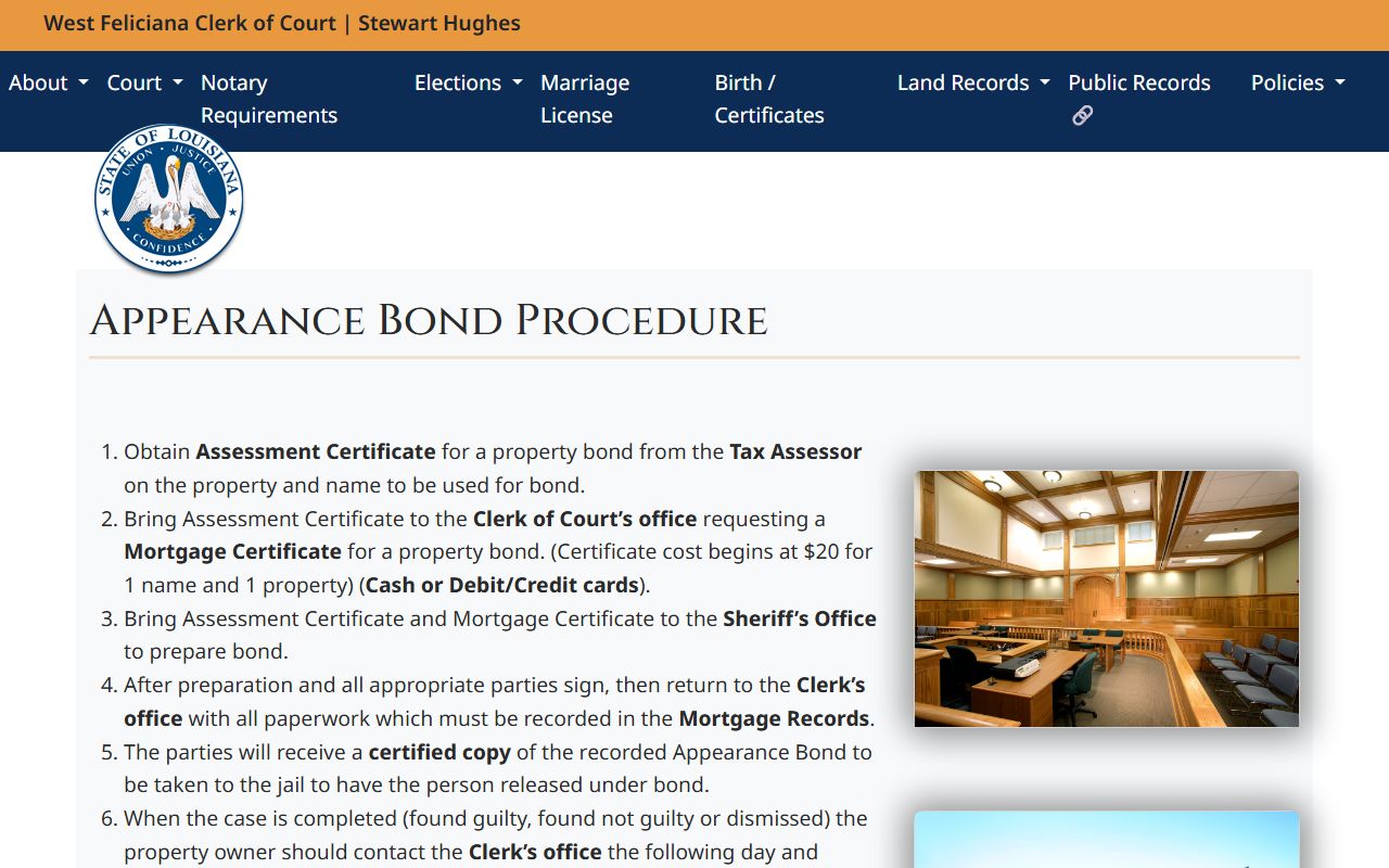 West Feliciana Parish warrant records appearance bond procedure